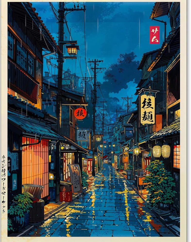 Podafu Japanese Tokyo Tea House Wall Art Poster - 12x16in Unframed Canvas Print for Bedroom Decor