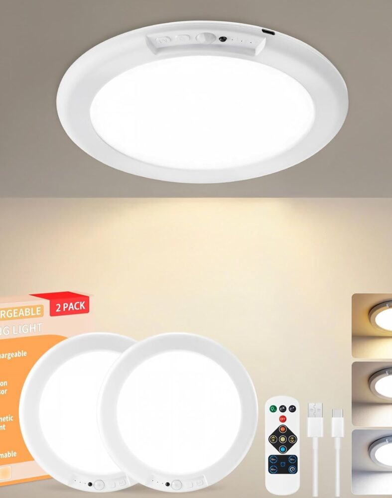 KYEKIO 2Pack Rechargeable LED Ceiling Light/Shower Light with Remote