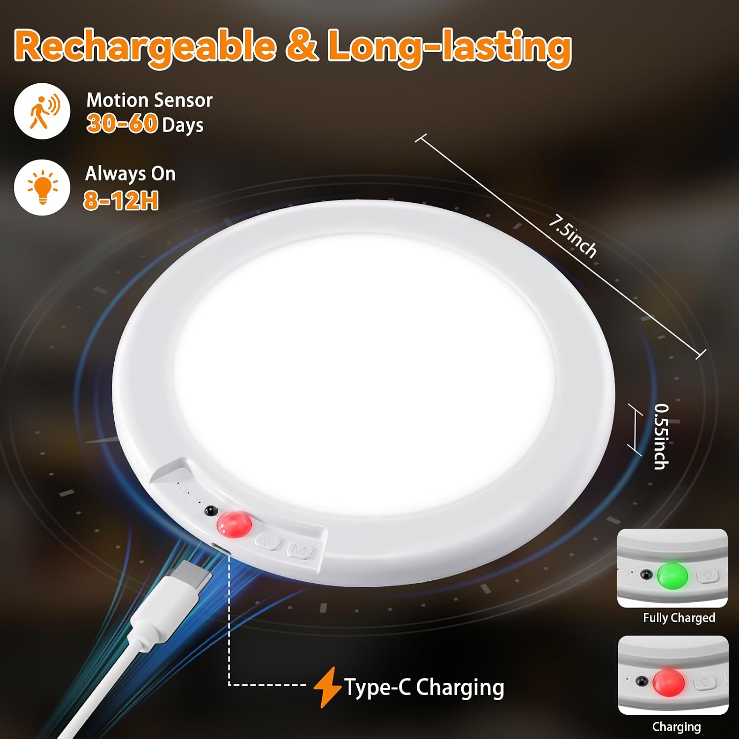 KYEKIO 2Pack Rechargeable LED Ceiling Light/Shower Light with Remote - Image 2