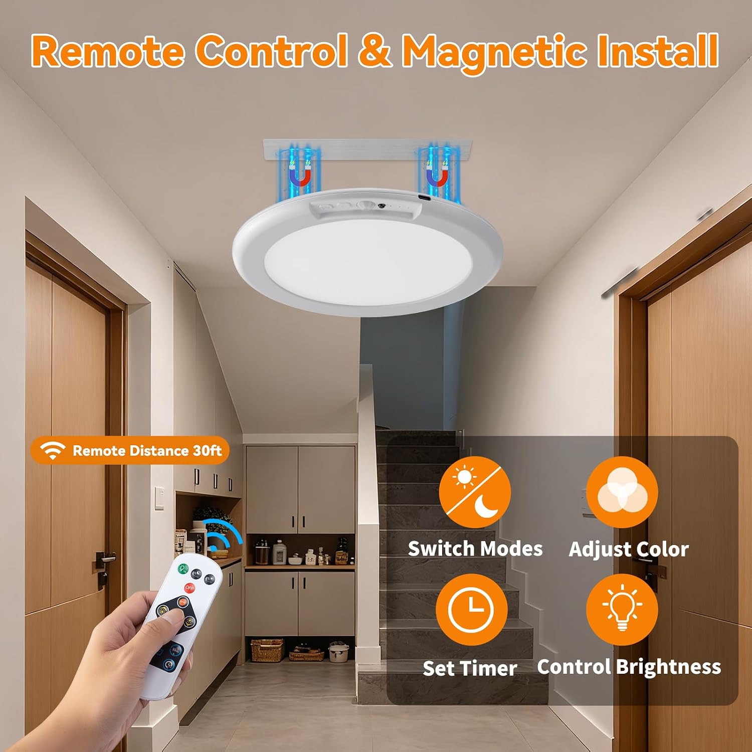 KYEKIO 2Pack Rechargeable LED Ceiling Light/Shower Light with Remote - Image 3