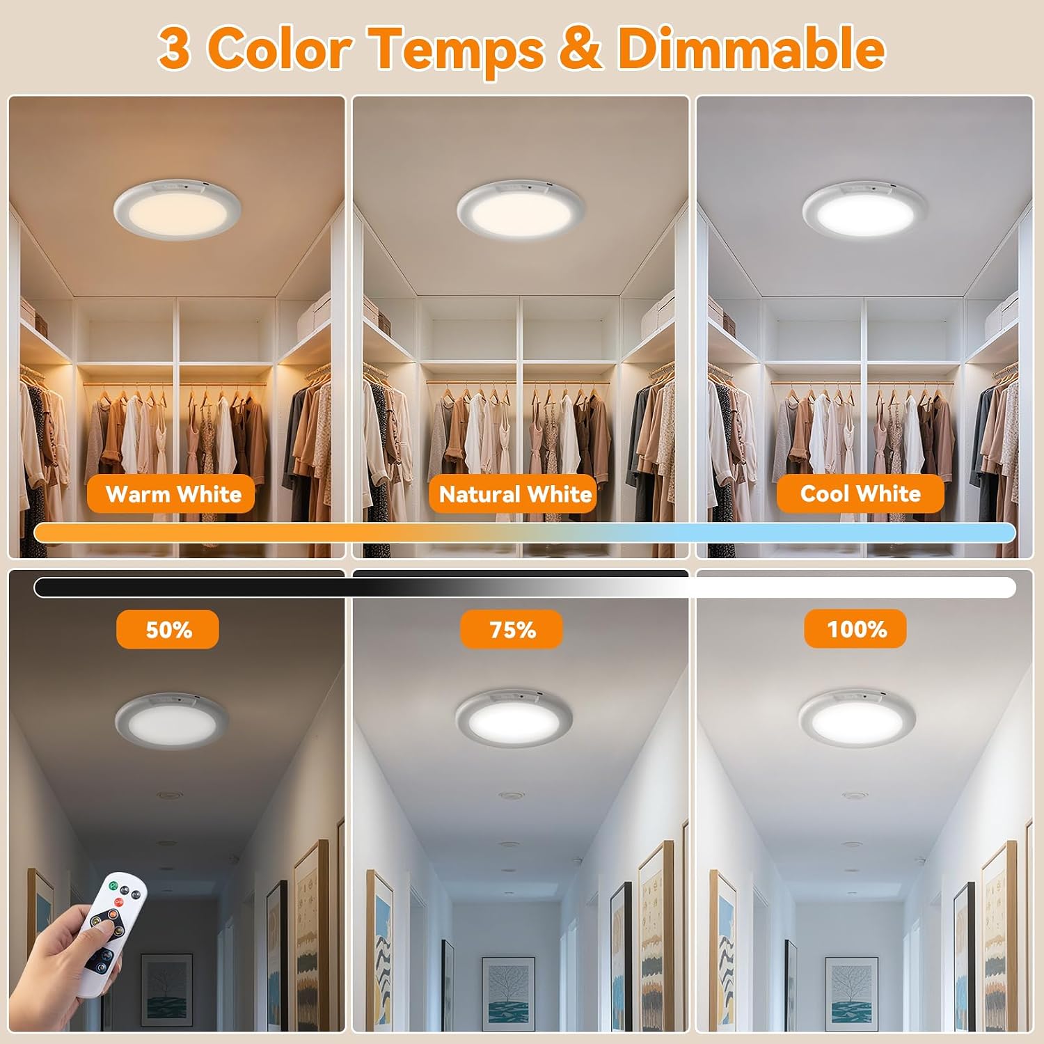 KYEKIO 2Pack Rechargeable LED Ceiling Light/Shower Light with Remote - Image 6